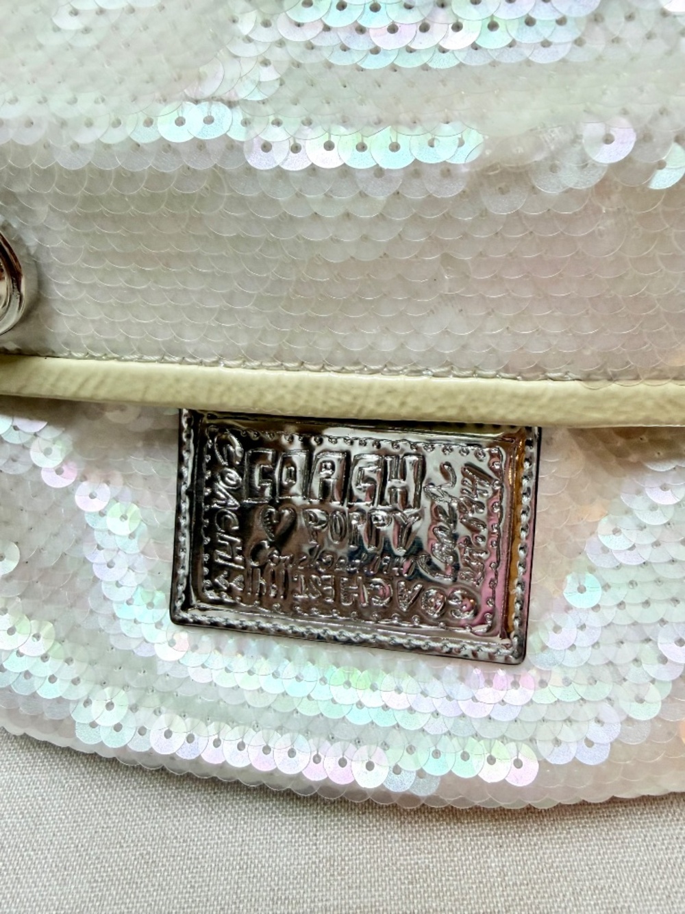 Coach Poppy White Sequin Bag Purse With Attached Charms Clean and Like New - Picture 8 of 15